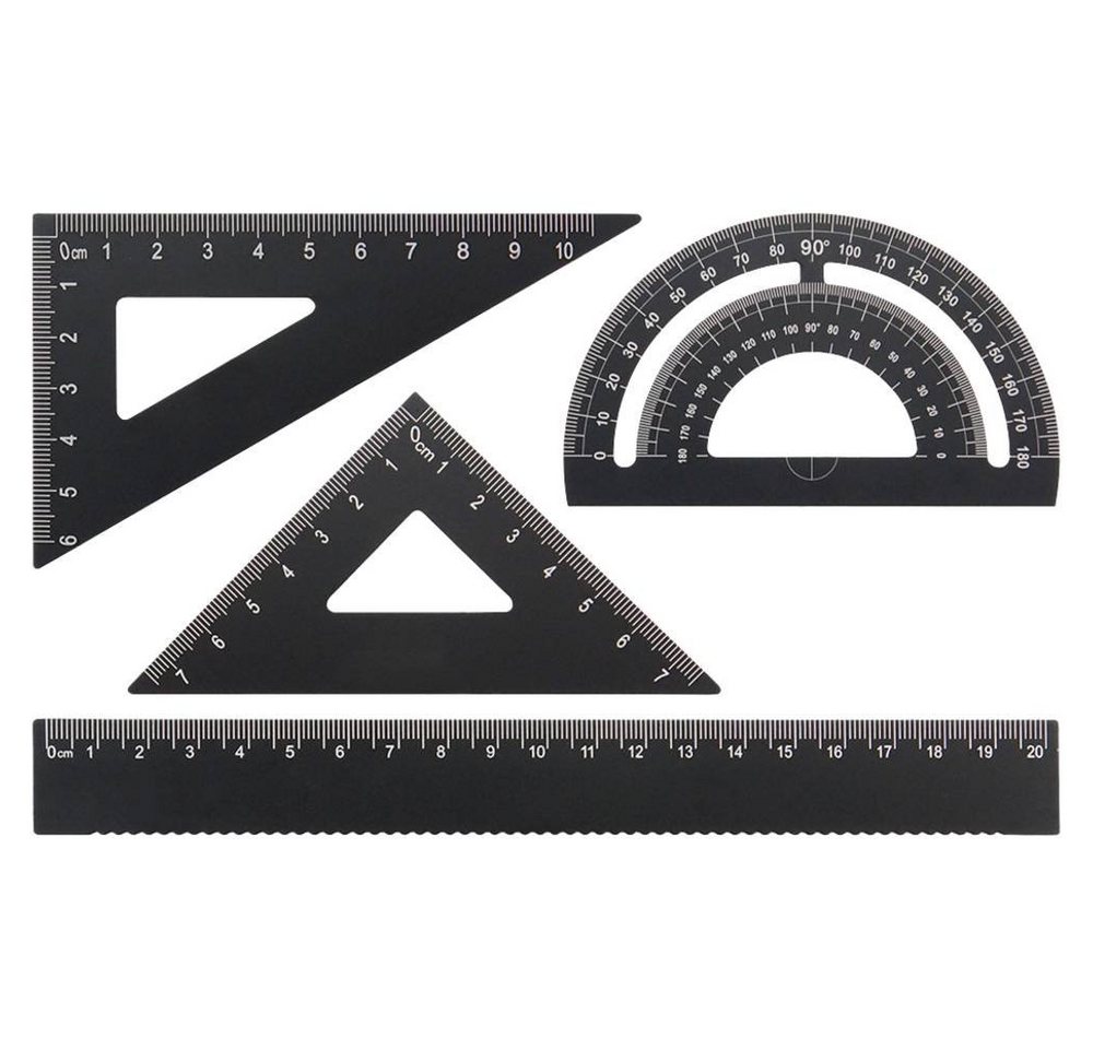 Donau Elektronik Winkelmesser Lineal- / Winkelset aus Aluminium 4-tlg, hochwertiges 4-teiliges Set in praktischer Aufbewahrungsdose, Aluminium