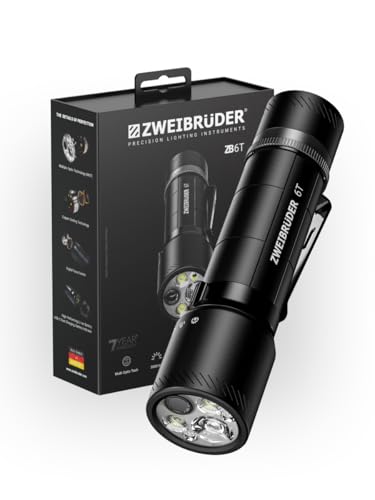 Zweibrüder ZB6T Taschenlampe 3000 Lumen – LED-Lampe mit Auto-Focus-Funktion, USB-C aufladbar, IP67 wasser- und staubgeschützt, 4 Lichtmodi für Outdoor und Freizeit
