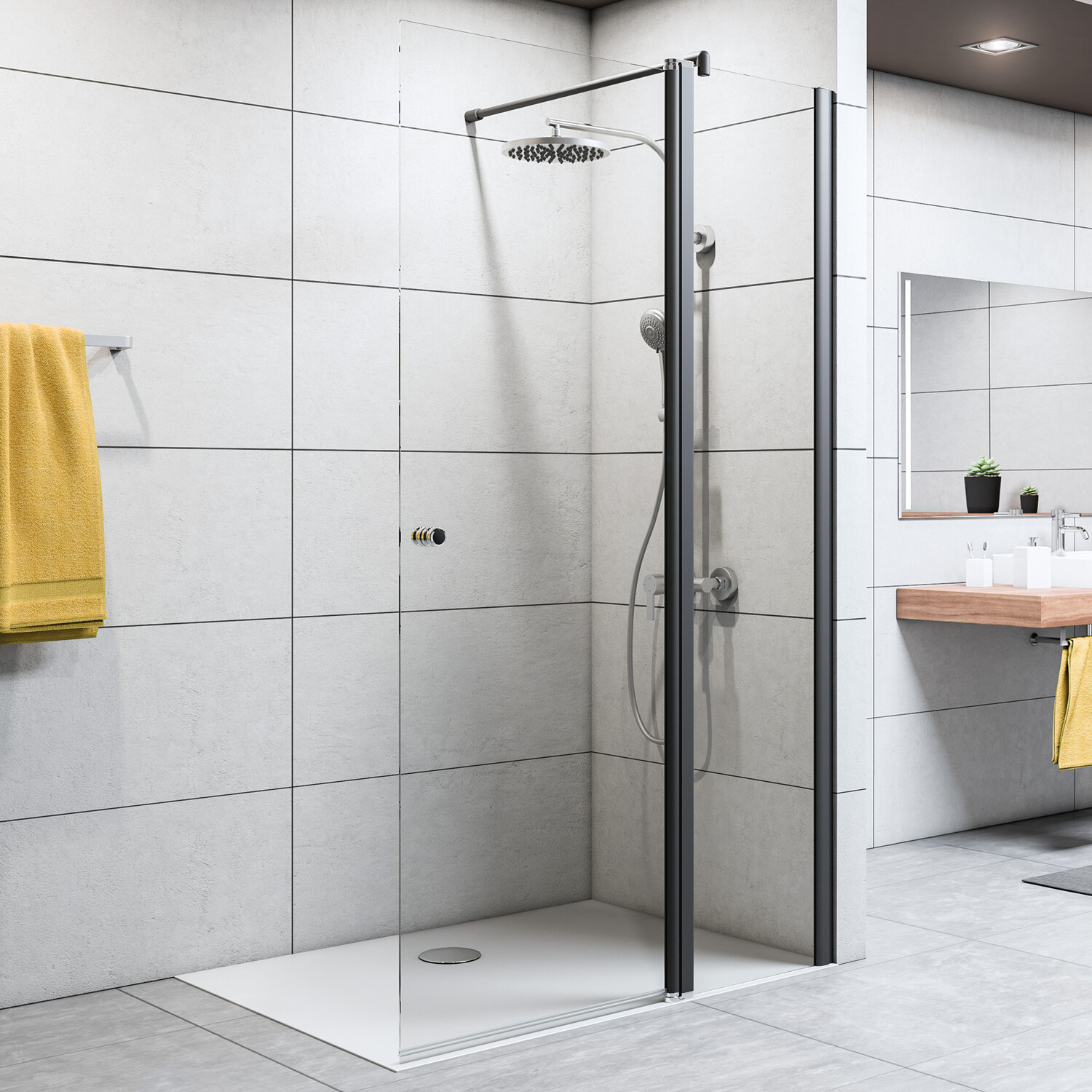 Breuer Walk-In Duschwand 'Entra' mit Pendelelement, rechts, teilgerahmt, 140 x 200 cm, schwarz-matt