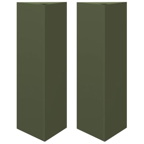 vidaXL Pflanzkübel 2 STK. Olivgrün Dreieckig 30x26x75 cm Stahl, rostbeständig und tief genug für gesundes Pflanzenwachstum