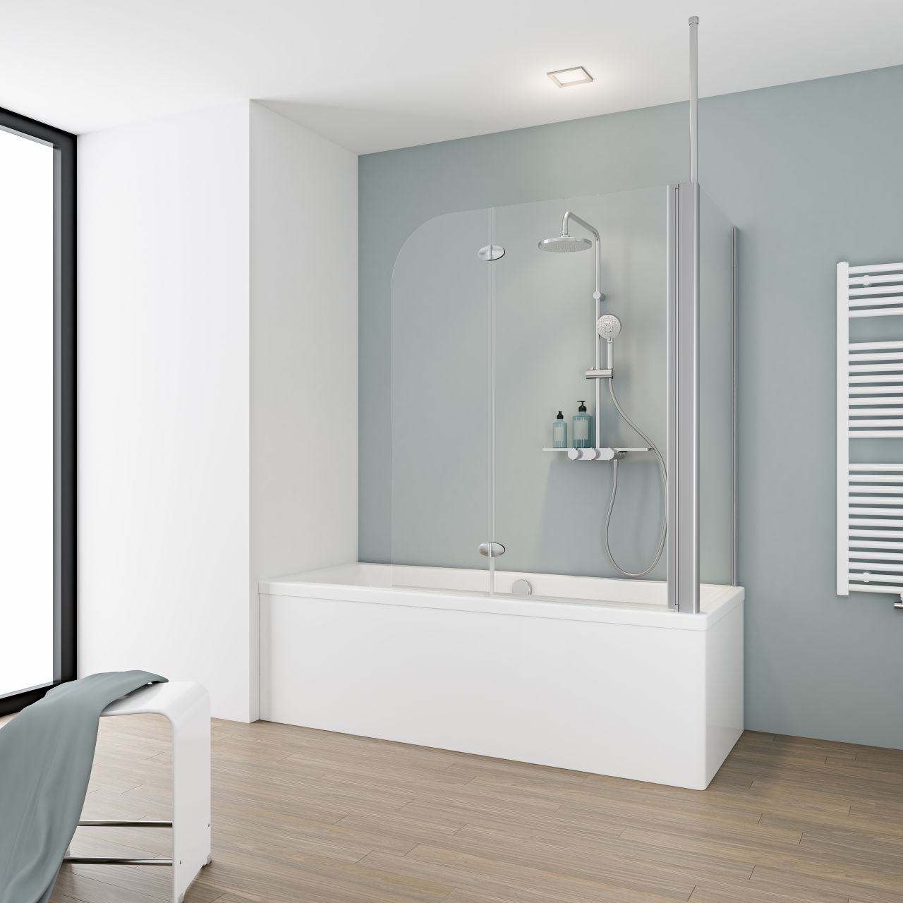 Schulte Badewannenaufsatz D3380, 2-tlg. 114,6 x 70 x 140 cm, inklusive Seitenwand aus 5 mm Sicherheitsglas, Alunatur