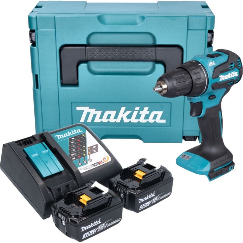 Makita DDF 490 RFJ, Akku Bohrschrauber 18 V, 65 Nm, Brushless, mit 2x 3,0 Ah Akkus, Ladegerät und Makpac