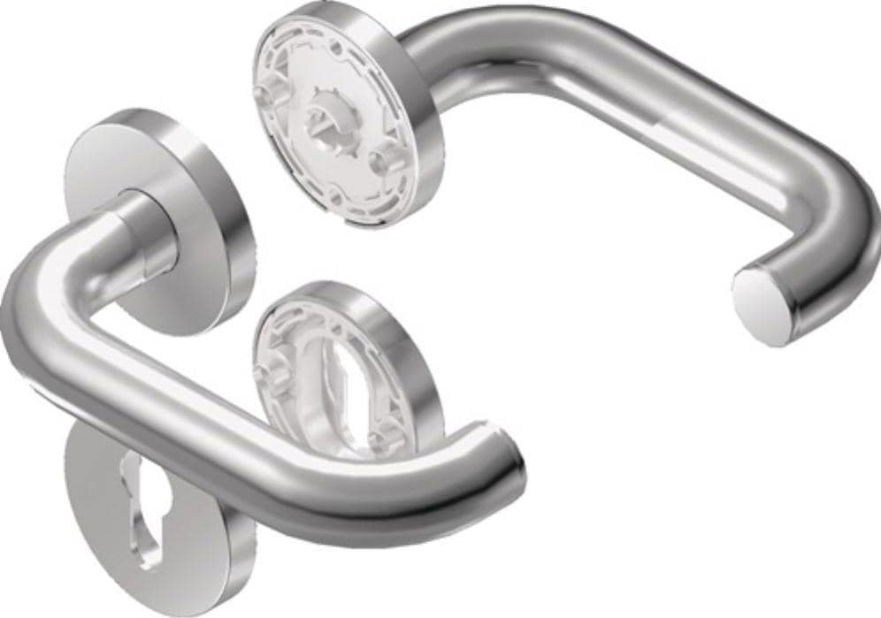 BKS Türgriff + Fenstergriff, Rosettengarnitur Rondo H1.0 Edelstahl EST rund PZ DIN links / rechts D/D (Türgarnitur) - Objektbeschläge mit Federunterstützung für wartungsfreie Drücker-Lagerung, Edelstahl, DIN EN 1906 geprüft (Schwarz)