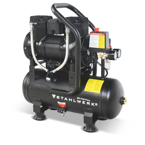 STAHLWERK Kompressor 10 l, ölfrei, leise, 8 bar, 1,97 PS, 250 l/min Druckluftkompressor mit Brushless-Motor