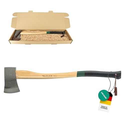 Adler Yankeeaxt inkl. Lederschutz: Geschmiedete Axt mit C60-Stahlkopf & 80 cm Hickory-Stiel, Robuste Forst- & Spaltaxt, Grün/schwarz, 1,6 kg
