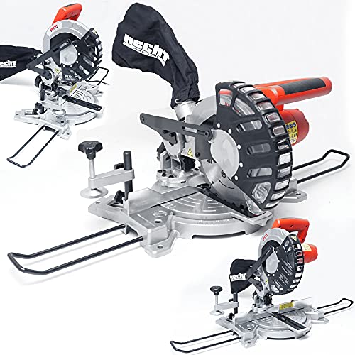 HECHT Kappsäge 1400 Watt, elektrische Gehrungssäge mit Schnitttiefe 55 cm, -45° bis +45° Winkelverstellung, LED Schnittlinien-Laser, Staubfangbeutel, Aluminium Tisch