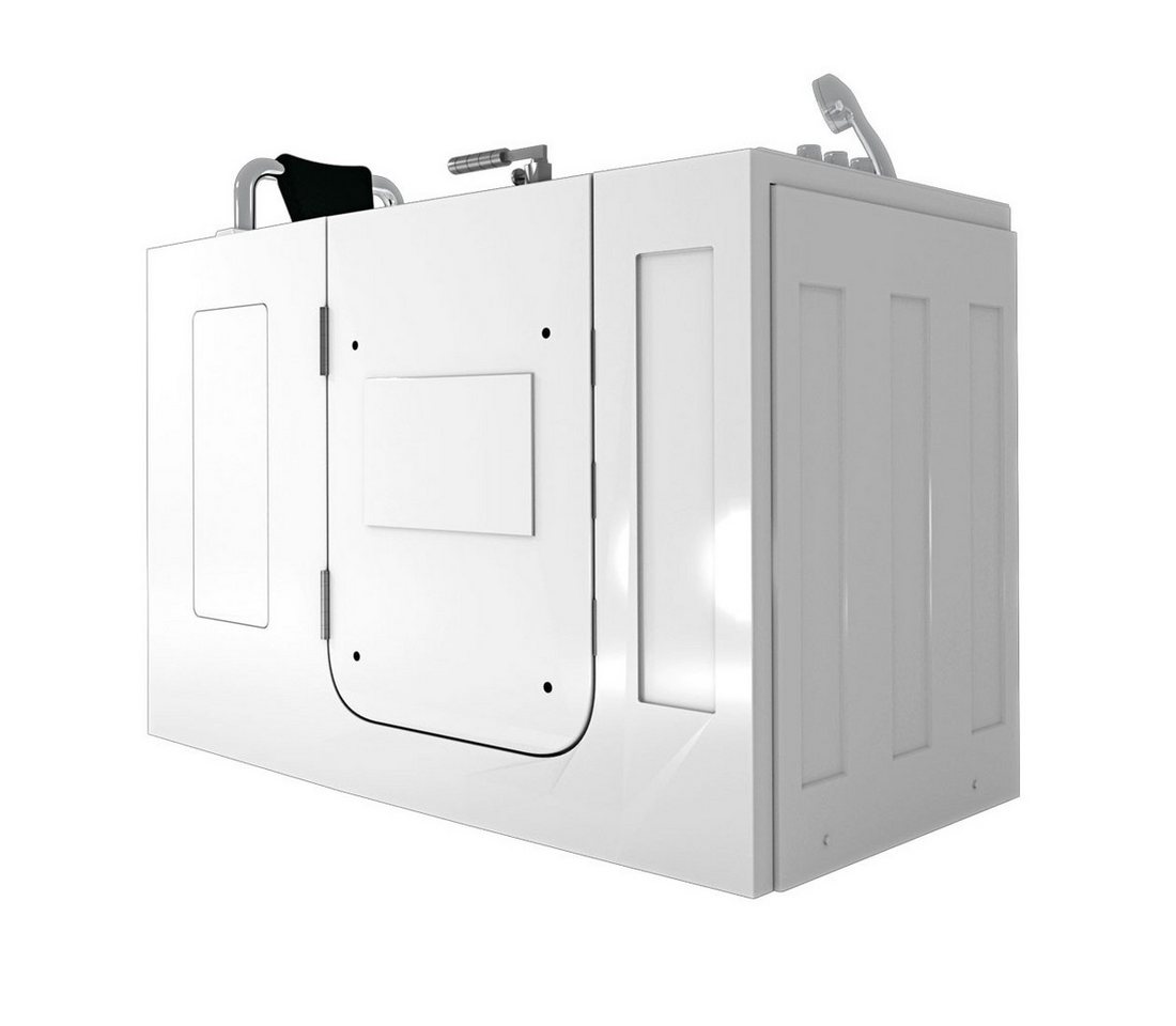 AcquaVapore Whirlpool-Badewanne AcquaVapore Sitzwanne Whirlpool Wanne mit Tür S07WP-TH-A-L 140x76cm, (1-tlg), Sanitär-Acryl, Thermostat Armatur, Wassermassage, Chrom
