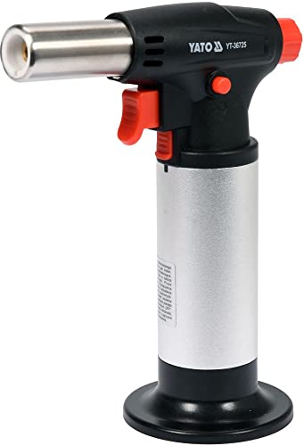 Yato Mini Gasbrenner YT-36725, Heißbrenner mit Piezozündung und 1300°C Flamme für Löten und Schmelzen, robustes Alu/Kunststoffgehäuse