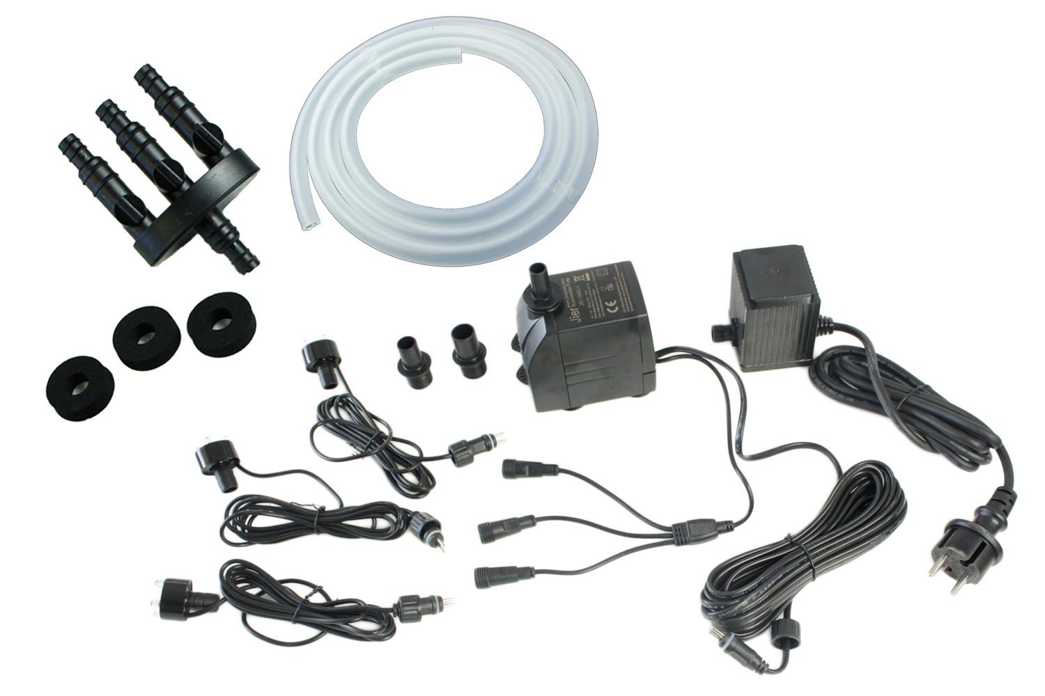 Arnusa Springbrunnenpumpe Komplett Set mit LED Beleuchtung und 3m Schlauch, Gartenbrunnen Pumpe DIY Wasserspiel Set, 1500L/h, Schwarz