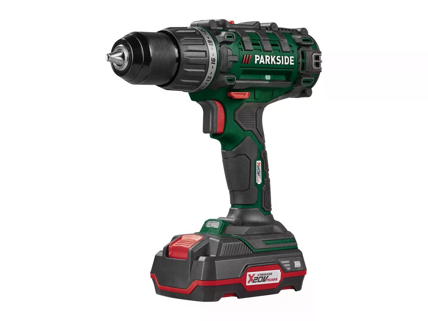 Parkside Akku-Bohrschrauber PABS 20-Li G8, 20V mit 2Ah Akku und Ladegerät, Schnellspann-Bohrfutter, LED-Arbeitsleuchte, 17-teiliges Bits- und Bohrer-Set im Aufbewahrungskoffer