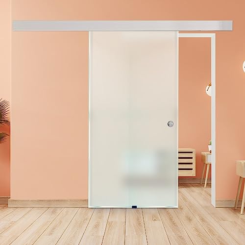 Home Deluxe Glasschiebetür SAPHIR - Milchglas 205 x 90 cm, inkl. Gleitschiene und Zubehör - Sicherheitsglas, transparenter Raumteiler, geräuschloses Schiebesystem