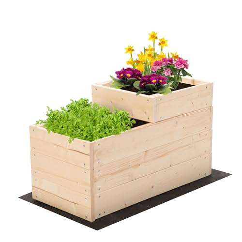 MODO24 Hochbeet Holz 2-stufiger Pflanzkasten, mit Gartenvlies und Schrauben, Abmessungen 36x30x63 cm, Farbe: Natur