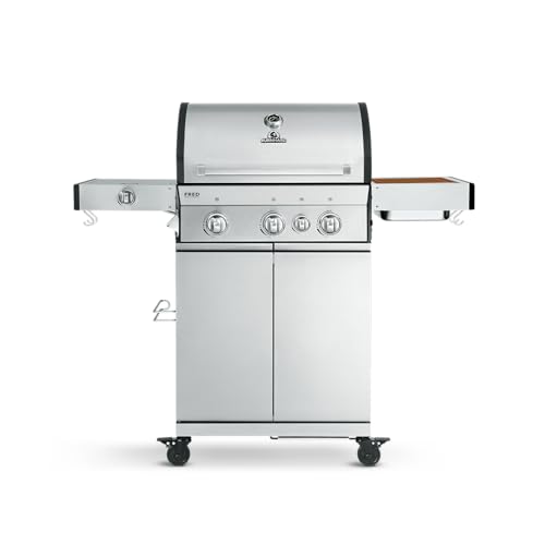 BURNHARD Gasgrill FRED Deluxe Series 3 inkl. Backburner, 900°C Infrarot-Keramikbrenner, Seitenkochfeld, Edelstahl-Grillrost, Grillabdeckung + klappbare Seitentische, Edelstahl