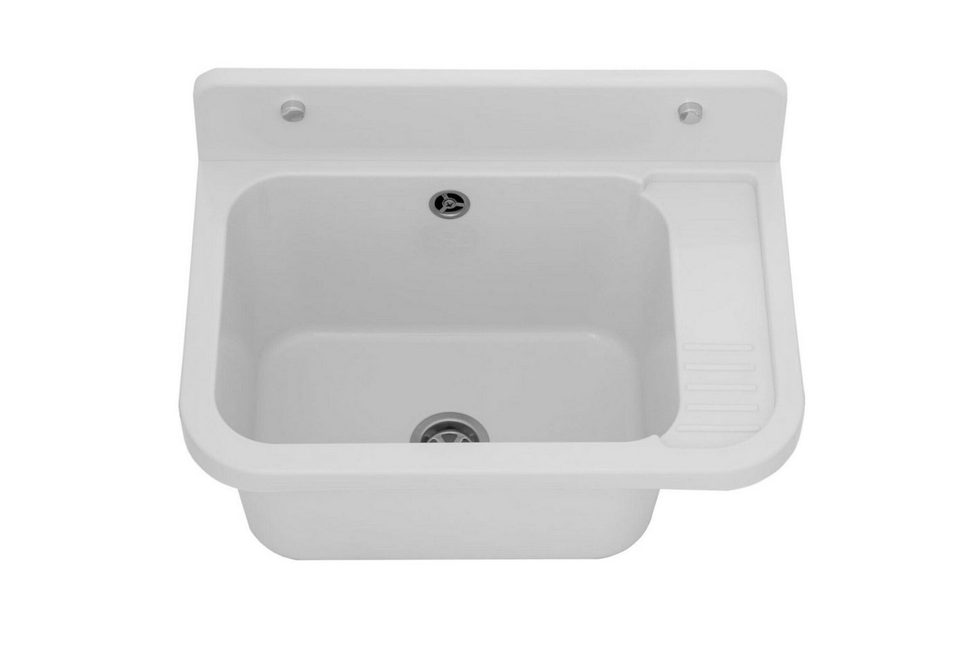 QLS Küchenspüle Vigo, Kunststoff-Spülbecken 50 x 34 cm, für draußen Garten Werkstatt, in Weiß