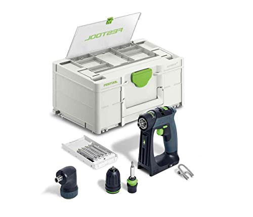 Festool Akku-Bohrschrauber CXS 18-Basic-Set (mit Magnet-Bithalter, Werkzeugfutter, Winkelvorsatz, Schnellspannbohrfutter, Bitkassette, Bit, Gürtelclip), im Systainer