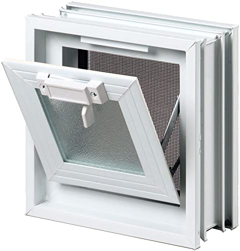 Fuchs Design Lüftungsfenster (239x239x80 mm) Weiß anstatt 1 Glasbaustein im Format 24x24x8 cm – mit Fliegengitter