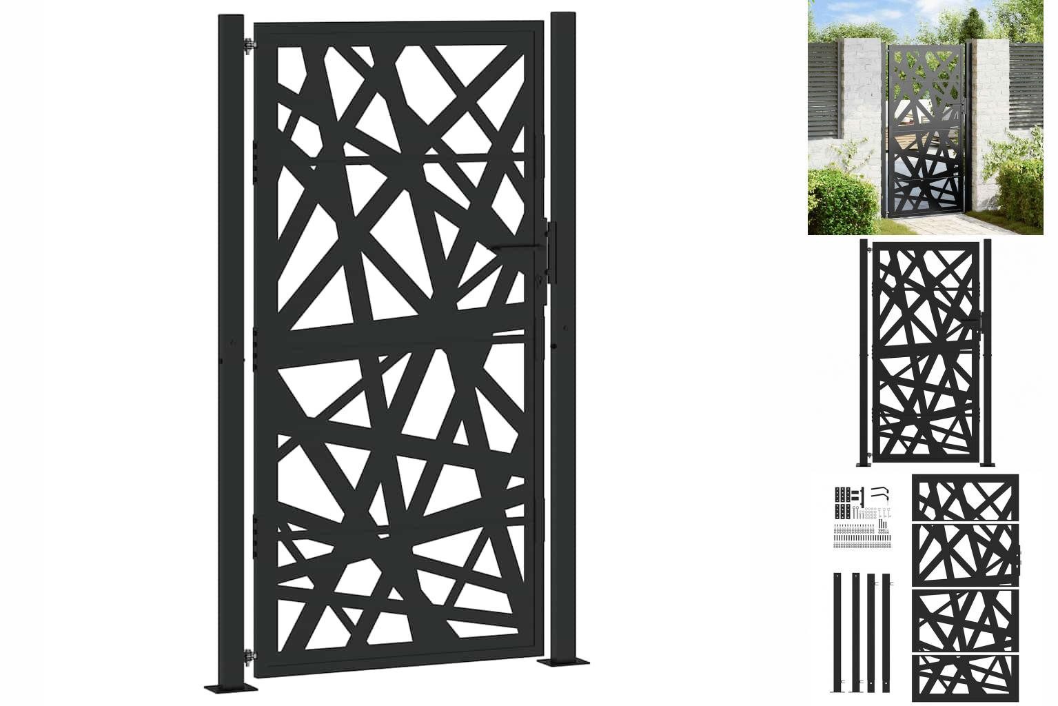 vidaXL Gartentor Schwarz 105x180 cm Stahl Lichtdesign Metall Abschließbar