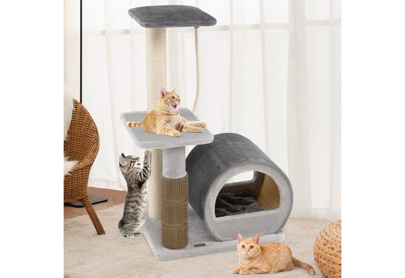 COSTWAY Kratzbaum Katzenbaum, mit Katzenhöhle & Ball, grau - Preisvergleich
