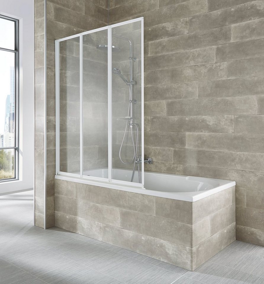 welltime Badewannenaufsatz Nassau, dreiteilige Faltwand aus Einscheibensicherheitsglas, platzsparend und schwenkbar