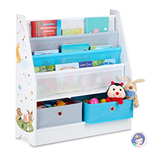 Relaxdays Kinderregal Tiermotiv, 2 Boxen, 3 Fächer, Spielzeug Aufbewahrung, Kinder Bücherregal HBT 74 x 71 x 23 cm, bunt