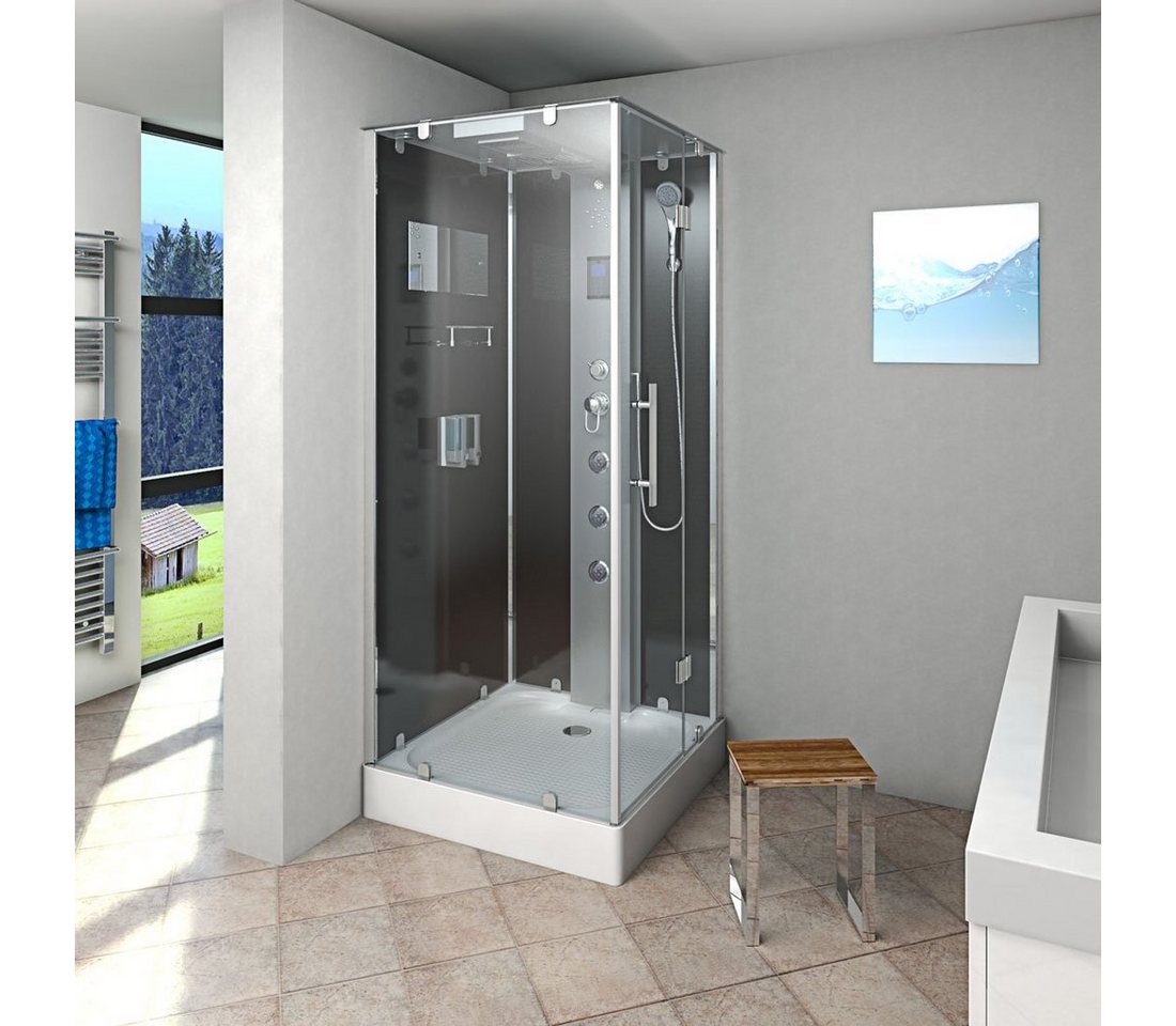 AcquaVapore Komplettdusche Duschkabine D38-03R0 Schwarz 80x80, Sicherheitsglas ESG, inklusive Duschwanne, mit Regendusche und LED-Beleuchtung - Preisvergleich