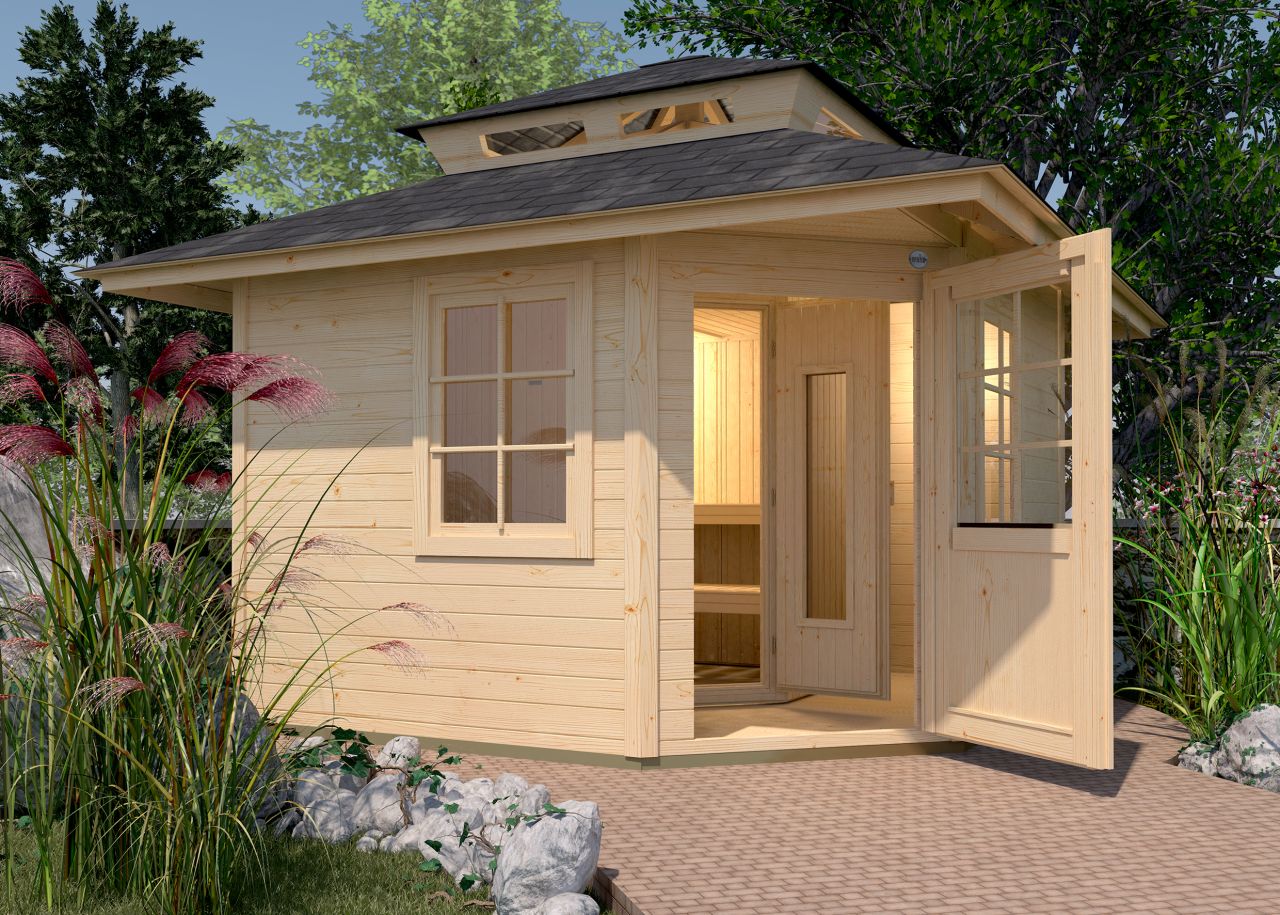 Weka Saunahaus KURIKKA, Gartensauna aus europäischer Fichte, naturbelassen, 8,9 m², inklusive Montagematerial