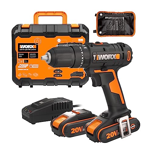 Worx Akku-Schlagbohrschrauber WX370, 20V, max. 1600 U/min, 2-Gang-Getriebe, Bohrstufe + Schlagfunktion, inkl. 2 Akkus & Ladegerät