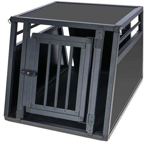 Kerbl Pet Alu-Transportbox Vacation, eintürig, Aluminium-Hundebox mit Antirutsch-Teppich, Graphit, 77x55x50cm, optimale Passform für Kofferraum