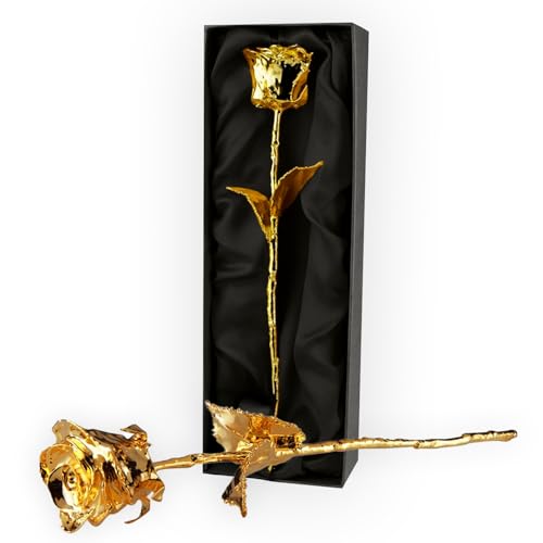 Mikamax Kunstpflanze Goldene Rose, 30 cm, vergoldete Ewigkeitsrose mit Geschenkbox und Echtheitszertifikat