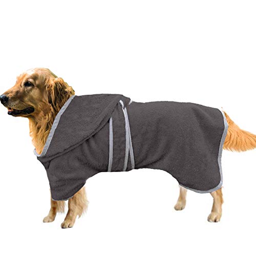 HOMELEVEL Hundebademantel Hundehandtuch - Handtuch für große und kleine Hunde - 100% Baumwolle - Bademantel weich bequem für Hund - mit Kapuze und Gürtel