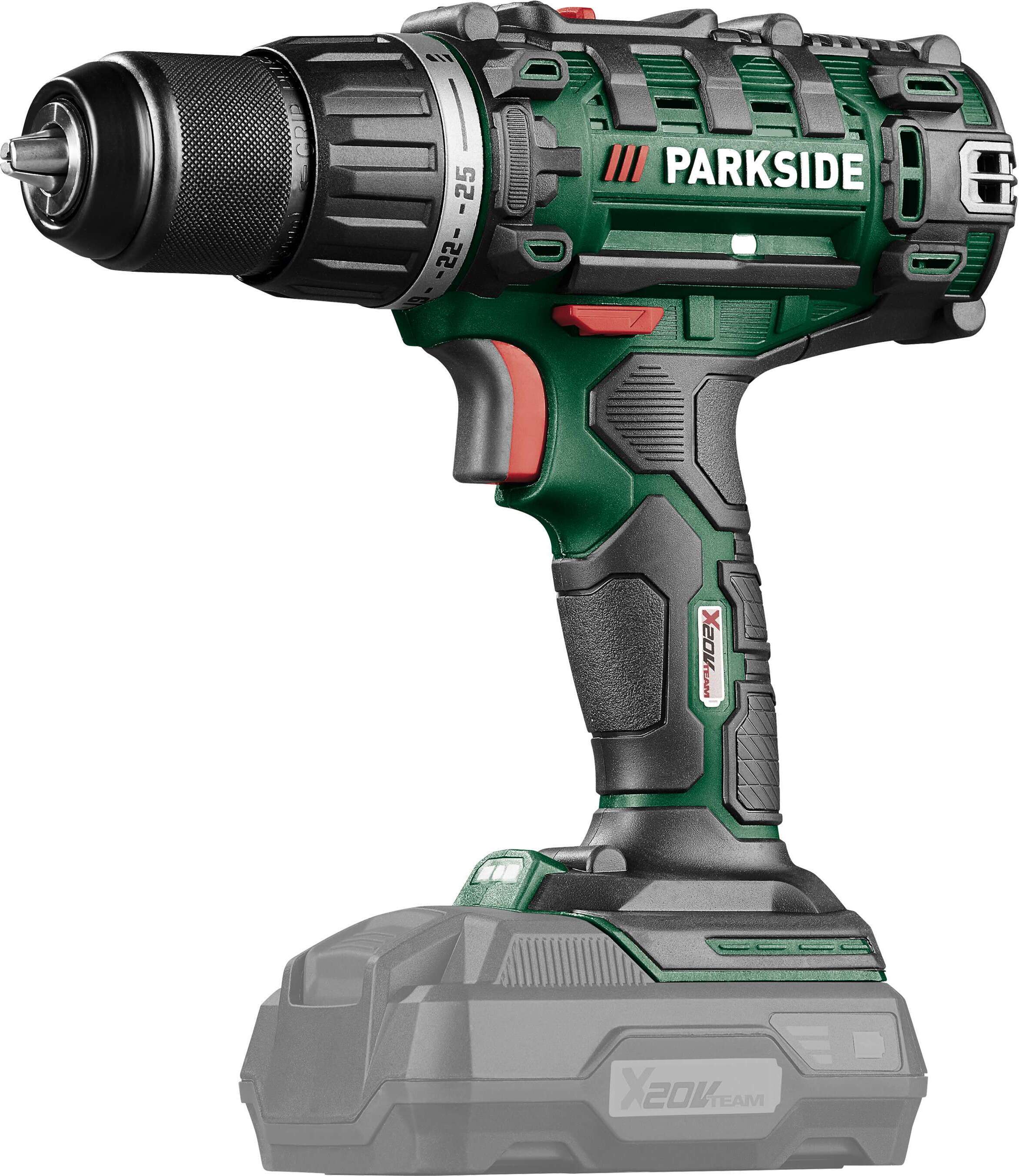 PARKSIDE® 20V Akku-Bohrschrauber PABS 20-Li G8, 2-Gang-Getriebe, 45 Nm Drehmoment, Metall-Schnellspann-Bohrfutter, integrierte LED-Arbeitsleuchte, ohne Akku und Ladegerät