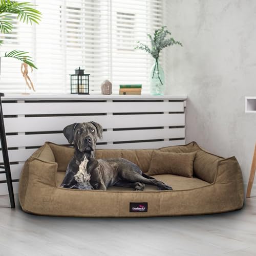 tierlando Orthopädisches Hundebett Bruce Velours Abnehmbar Waschbar Mittelgroße Große Hunde L XL Hundesofa Hundekorb Viereckig (28 Hellbraun Beige, 110x90cm)