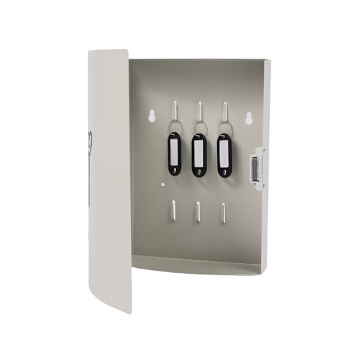 Relaxdays Schlüsselkasten, mit Tür und 9 Haken, weiß, Magnetverschluss, HBT: 24x21x6,5 cm, platzsparend für Flur und Büro
