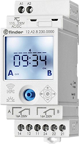 Finder Zeitschaltuhr 12.A2.8.230.0000, Astronomisch gesteuert für Hutschiene, 230 V/AC, impuls- und zeitgesteuertes Schalten, Programmierung via NFC