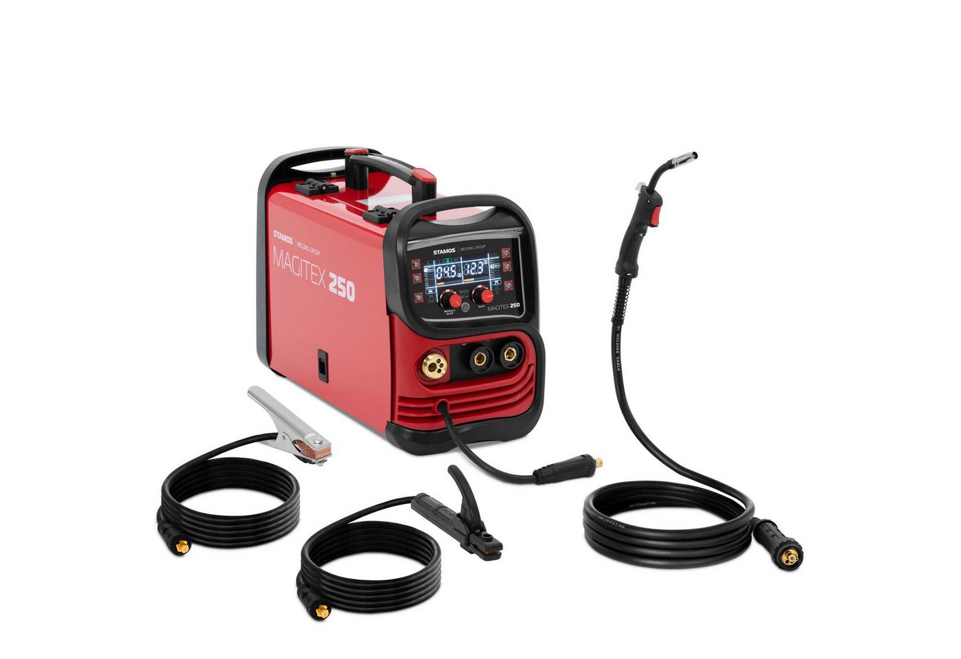 Stamos Welding Group Elektroschweißgerät MIG MAG Schweißgerät 250 A digitales Bedienfeld Schutzgas WIG Liftarc