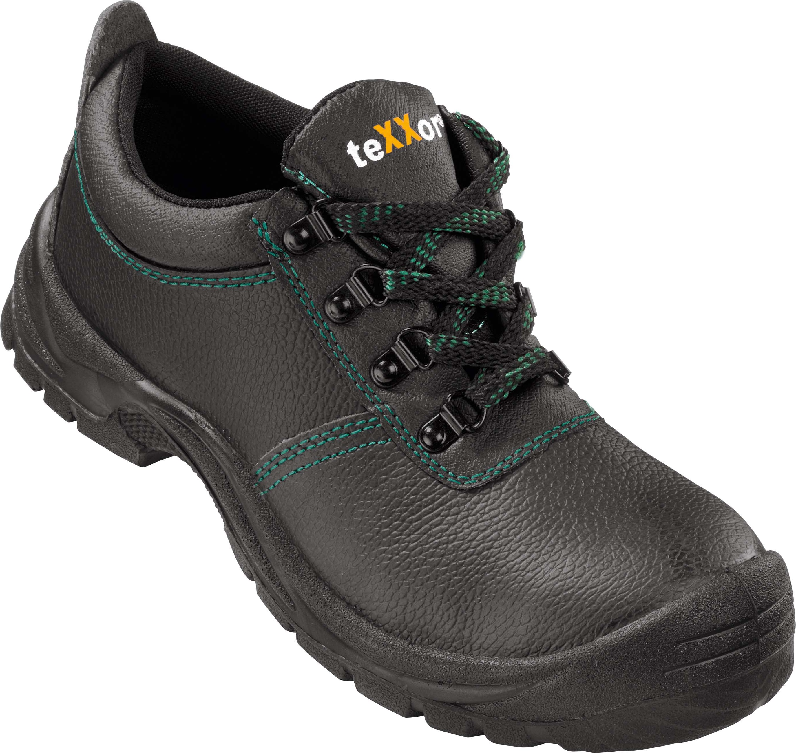 teXXor® S3-Sicherheitshalbschuhe AUXERRE, Rindleder mit Stahlkappe, rutschfeste PU-Sohle, schwarz/grün