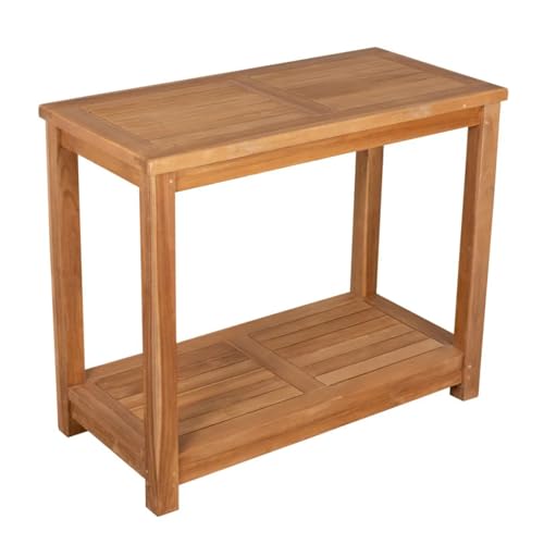 MR. DEKO® Pflanztisch Salford Teak, witterungsbeständig aus zertifiziertem Teakholz, 90 x 45 x 75 cm (BHT), ideal für Gartenarbeit und -nutzung