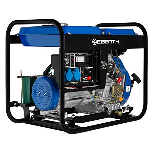 5000 Watt Diesel Stromerzeuger (E-Start, 10 PS Dieselmotor, 4-Takt, luftgekühlt, Ölmangelsicherung, Seilzugstart, Automatischer Voltregler AVR,