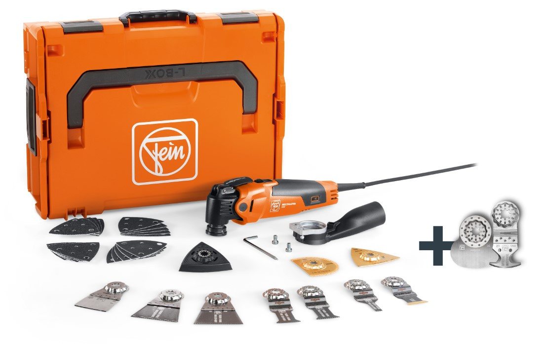 Fein MultiMaster 500PLUS Edition M, Elektro-Multifunktionswerkzeug zum Schleifen und Fliesen trennen, 350 W, oszillierend, inkl. E-Cut Sägeblätter und Zubehör, L-Boxx 136