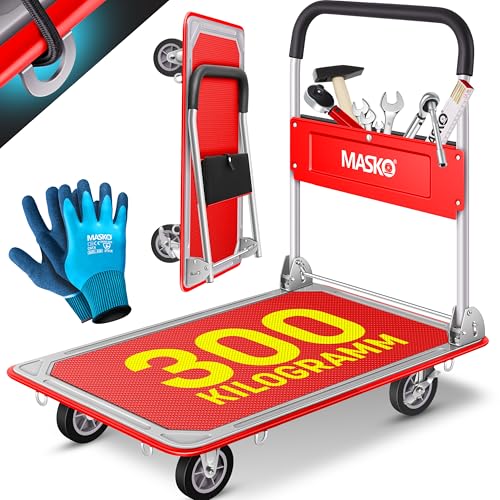 MASKO Klappbarer Plattformwagen, Transportwagen Mit Robustem Stahlrahmen 150 Kg Tragkraft Inklusive Arbeitshandschuhe MASKO Klappbarer Plattformwagen, Transportwagen Mit Robustem Stahlrahmen 150 Kg Tragkraft Inklusive Arbeitshandschuhe