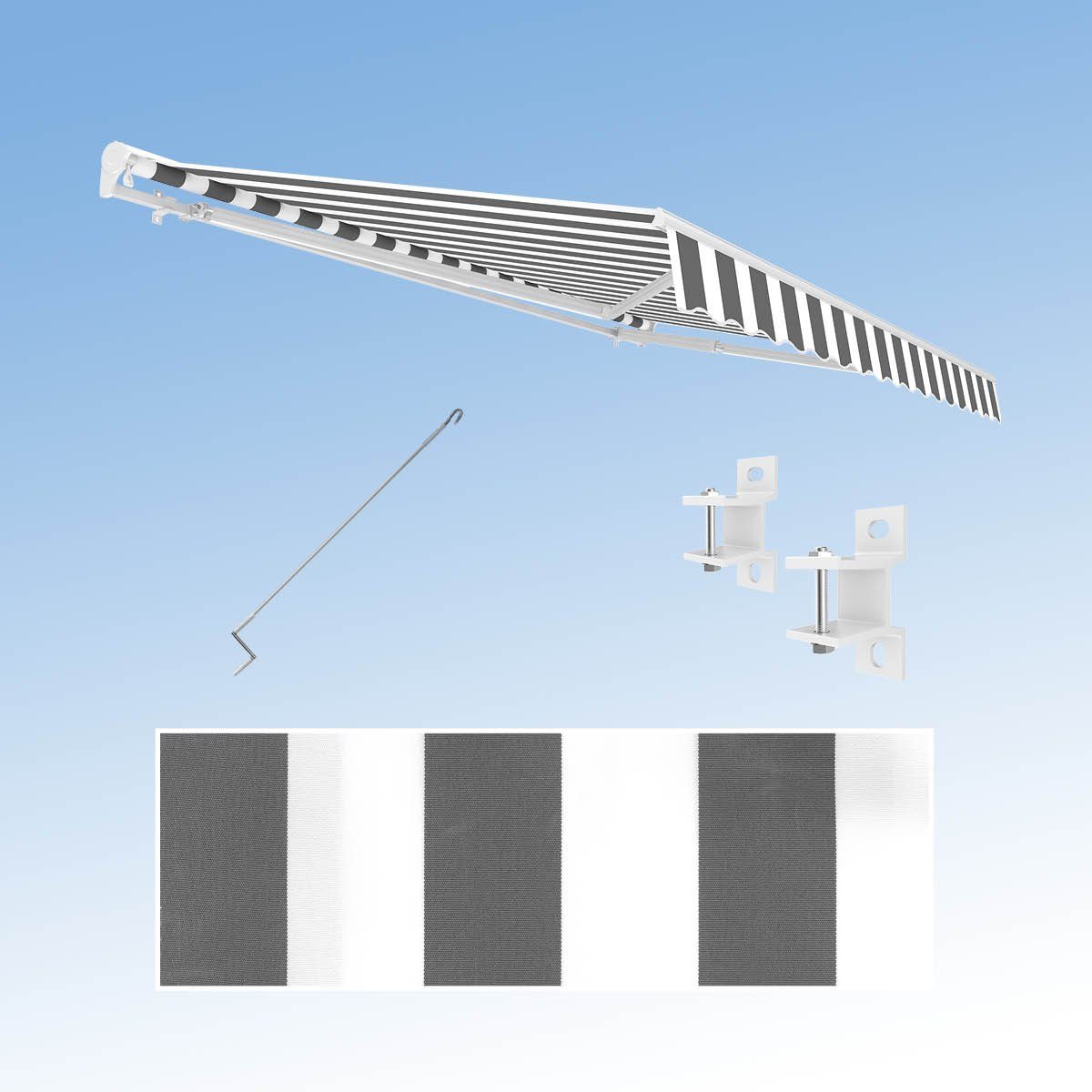 Eclipse Kassettenmarkise Größe: 3,50 x 3,00 Meter Standard manuell 3,5x3m, Weiß, mit UV-Schutzfaktor 50+ und Windwiderstandsklasse 2
