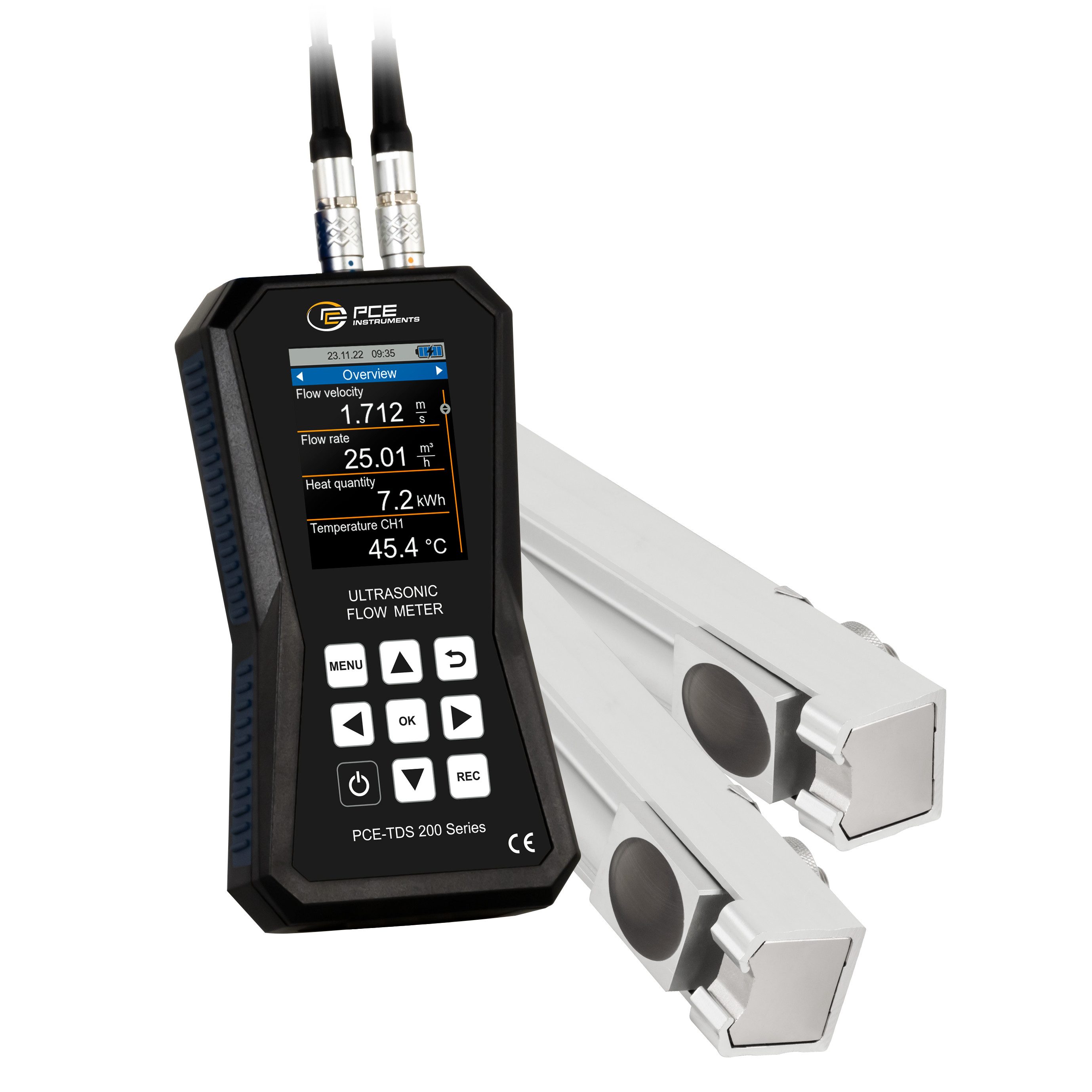 PCE Instruments Ultraschall-Durchflussmessgerät PCE-TDS 200 MR, ±32 m/s Messbereich, 32 GB Speicher, LC Farbdisplay