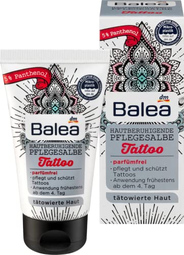Balea Tattoopflege Hautberuhigende Pflegesalbe, 50 ml mit 5% Panthenol, vegan, parfümfrei, dermatologisch getestet