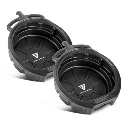 STAHLWERK Ölauffangwanne mit Abfüllstutzen, 10 l 2er Set, flach und rund, robust aus Kunststoff, praktische Griffe für einfachen Transport