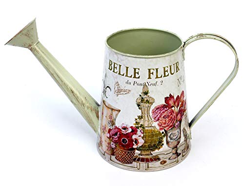 Ambiente Haus Fleur-Gießkanne, dekorative Metall-Gießkanne in antikem Creme mit Goldpinseleffekt, 1,3 L