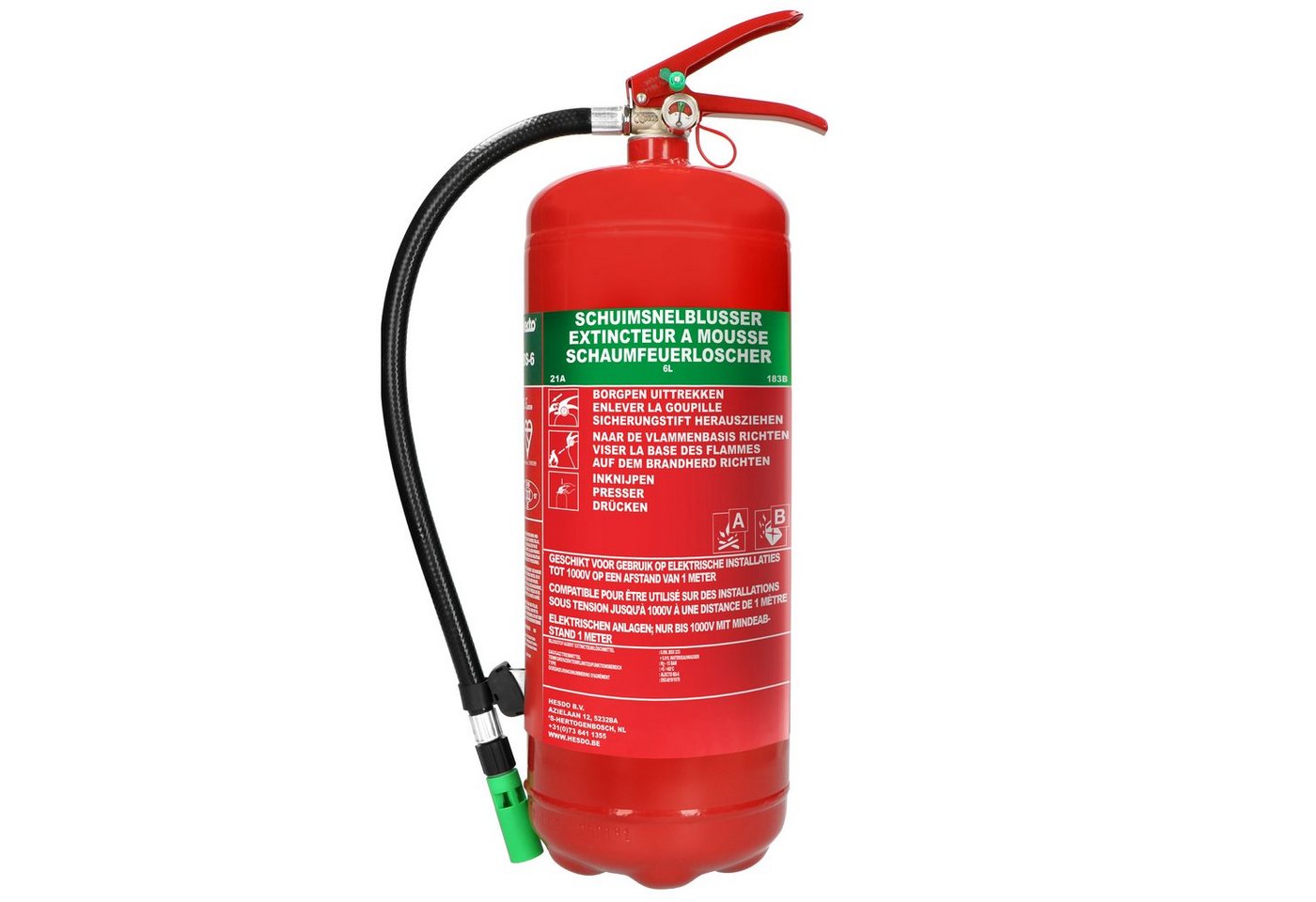 Alecto Schaum-Feuerlöscher BS-6, 6 Liter, für feste und flüssige Stoffe, rot