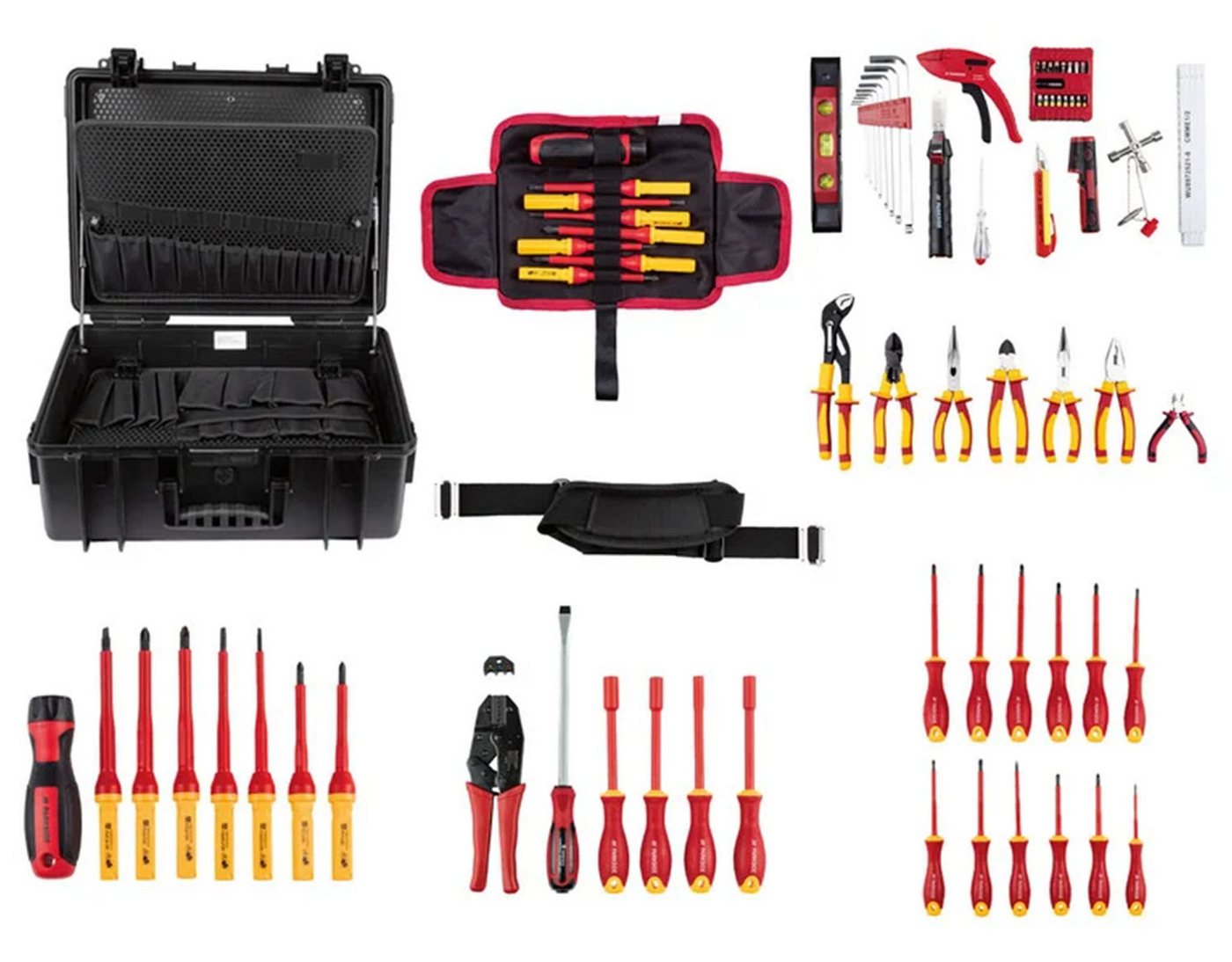 Parkside Elektriker Werkzeugkoffer 83-teilig, spritzwassergeschützt mit 1000 V Werkzeugset und gepolstertem Tragegurt