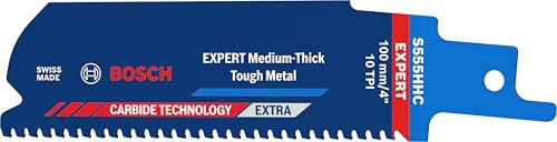 Bosch EXPERT Medium-Thick Tough Metal S555HHC Säbelsägeblatt, 10er Pack, für Stahl und Edelstahlrohre, 100 mm, überragende Lebensdauer