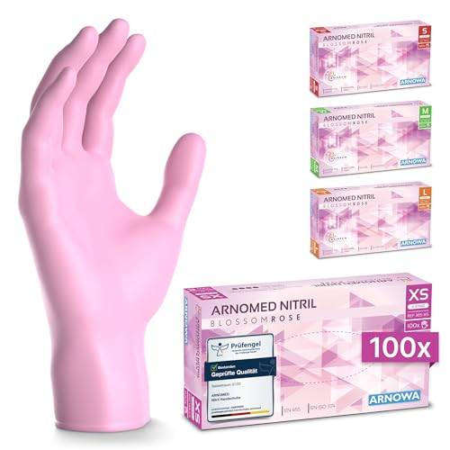 ARNOMED Einweghandschuhe Pink, Nitrilhandschuhe puderfrei, latexfrei, Größe XS, 100 Stück/Box