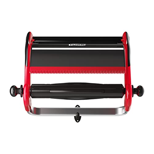 Tork Papierhandtuchspender W1, Wandhalterung für Großrollen bis 43 cm Breite, rot/schwarz, robuste Metallkonstruktion mit glasfaserverstärkter Abreißkante